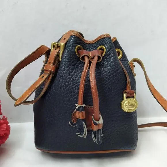 Dooney & Bourke Black Pebbled Leather Drawstring Crossbody Bag - Made in USA - Picture 6 of 16